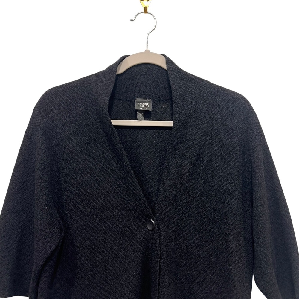 Eileen Fisher Petite Black Knit Wool Cardigan Sweater P L Bolero Shrug - Picture 2 of 8
